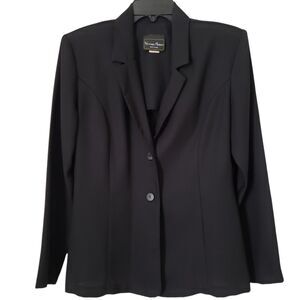 Victoria Ashley 2 Button Black Blazer Size 11/12 Shoulder Pads 100% Polyester